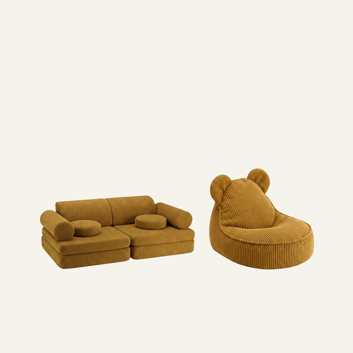 Foam Couch + Circle Pouf Set – Honey Bear